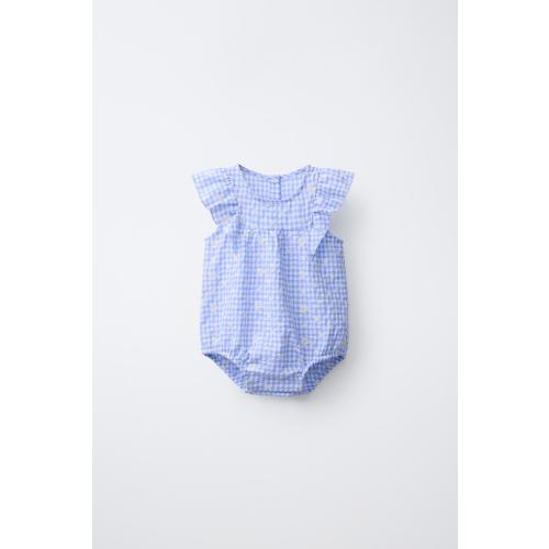 EMBROIDERED DAISY GINGHAM ROMPER - Blue | ZARA United States