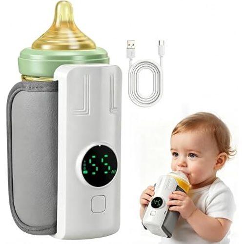Portable Battery-Powered Baby Bottle Warmer with Temperature Display, Travel-Friendly Milk Warmer for On-the-Go Feeding (Bottle not Included)