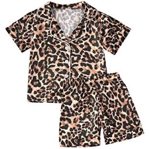 Kids Toddler Baby Girl Boy Satin Pajamas Set Short Sleeve Button Down Pajama Shirt Top+Shorts Bottoms Sleepwear Outfits