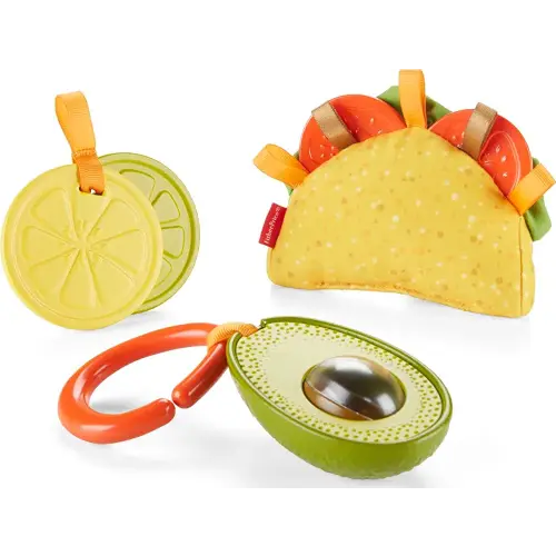 Fisher-Price Baby Toys Taco Tuesday Set, 3 Pretend Food Rattle & Sensory Activities for Newborns Ages 3+ Months