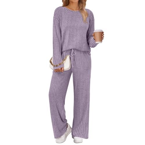 LILLUSORY Womens Lounge Sets 2 Piece Matching Pajamas Fall Outfits 2026 | Comfort stretch fabric, casual sweatsuits, cute loungewear with pockets, travel airport winter clothes