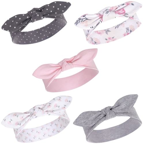 Hudson Baby Infant Girl Cotton Headbands 5pk, Pink Floral, 0-24 Months - Pink Floral