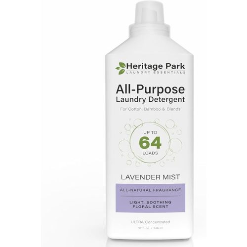 Heritage Park Luxury Laundry Detergent | Dermatologist Tested Plant based Natural & Enzyme Laundry Detergent | Sensitive Skin Friendly - Lavender Mist (32 fl oz)