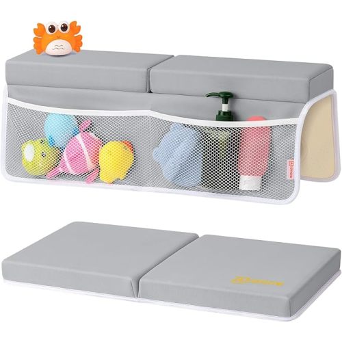 Bath Kneeler and Elbow Rest Pad Set - Comfortable 1.5” Thick Baby Bath Kneeler Pads with Toys Organizer, Non-Slip Knee Arm Support Bathtub Mat, Quick-Drying Kneeling Pad for Baby Bath Time