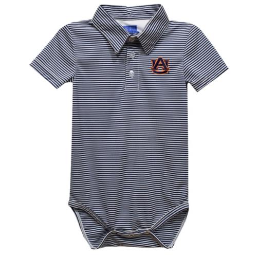 Vive La Fete Auburn Tigers Baby NAVY Pencil Stripe Polo Romper - 16160613