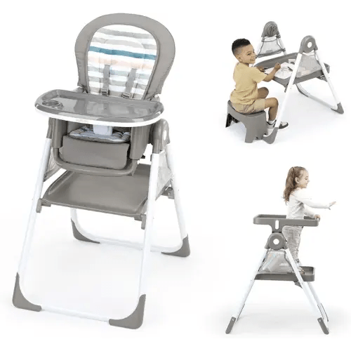 Ingenuity Proper Positioner Create Up Baby High Chair, 9 Modes of Use, Toddler Tower, Table and Chair, Foldable, Adjustable Footrest, 90 Degree Posture Aids Digestion, Ages 0-5 Years - Soulful Skies