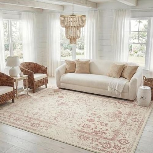 SAFAVIEH Area Rug 8x10 - Adirondack Collection - Large - Ivory & Rose, Distressed Vintage Floral Design, Non-Shedding & Easy Cleaning, Ideal for Living Room, Bedroom, Dining Space (ADR109H)
