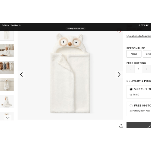 Snow Owl Faux Fur Baby Hooded Towel