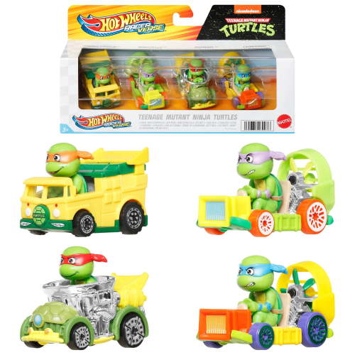 Hot Wheels RacerVerse, Set of 4 Die-Cast Hot Wheels Cars with Pop Culture Characters as Drivers