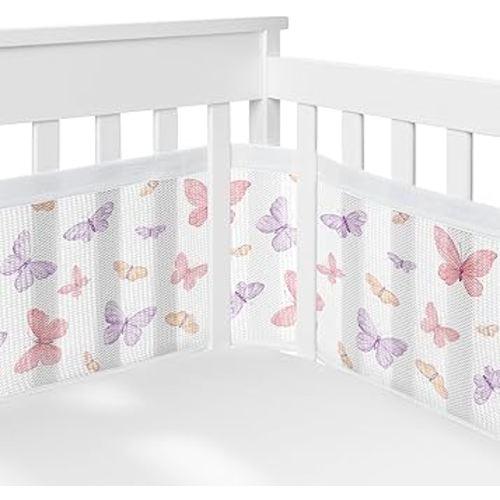 Sweet Jojo Designs + BreathableBaby 2-Piece Breathable Mesh Crib Liner Set (Pink/Purple Shabby Chic Butterfly) for Girls, Baby, Infants/Newborn Nursery (Colorful Butterflies Pastel, Lilac Watercolor)