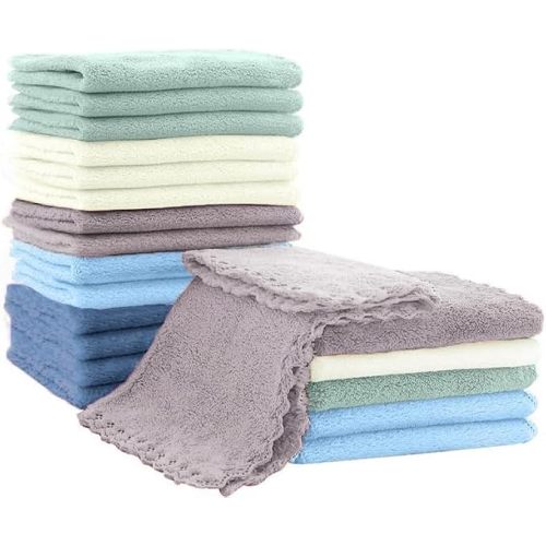 20 Pack 10x10 Inches Microfiber Coral Fleece Baby Washcloths,Extra Absorbent,Soft Wash Clothes,Bath Face Towel for Newborn,Infant and Toddlers (Muticolor)