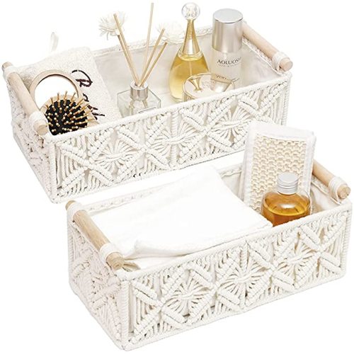 Boho Decor Basket for Toilelt Paper Storage Bathroom Baskets for Organizing | for Bedroom Living Room Nursery Home Decor and Entryway Countertop Storage Use,White