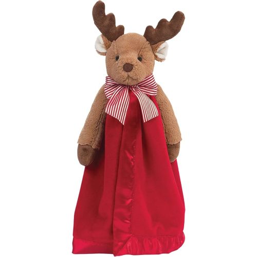 Bearington ReindeerRed Christmas Loveys for Babies - 15" Soft Baby Security Blanket with Plush Reindeer Snuggler Head - Cuddly for Newborns, Nurseries, and Holiday Festive Keepsakes