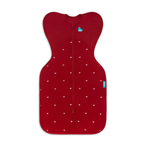 Swaddle Up™ 1.5 TOG Cotton Fleece Maroon Hearts Embroidery