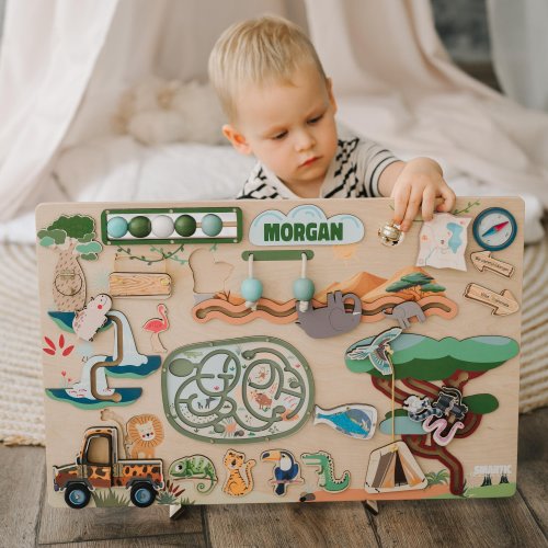 Safari Busy Board: Montessori Toddler Sensory Toy, Jungle Animals