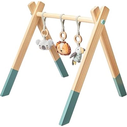 Nuby Animal Adventures Wooden Baby Play Gym with Hanging Toys - Supports Early Infant Development - Easy to Fold for Storage and Travel