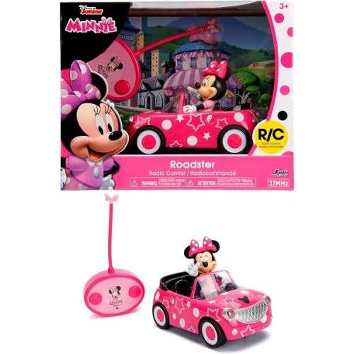 Disney Junior 7.5" Minnie Mouse Roadster RC Remote Control Car Pink 27MHz, Toys for Kids, Pink with Stars and Polka Dots