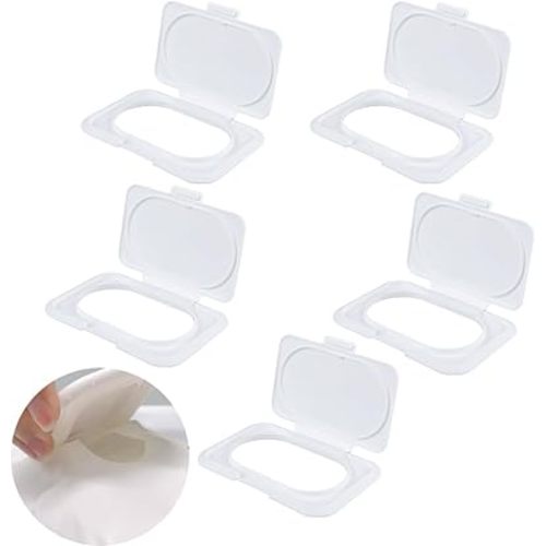 5 Pack Baby Wipes Flip Lid Reusable Adhesive Sticky Dispenser Cover Non-Drying Cap for Child Water Wipe Packs Bag Package Portable Pouch Travel Wet Tissues Paper Towel Holder Countainer