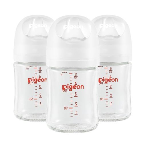 Pigeon Glass Baby Bottles Wide Neck, 5.4 Oz, Pack of 3 | Nurture & Nest, Borosilicate Glass, Anti-Colic Bottle, Natural Feel, Easy to Clean, Includes 3pcs Stage 1 Nipples (0M+)