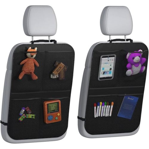 Back Seat Cover For Kids + 3 Pocket Storage Organizer, 2 Pack X-Large Waterproof Kick Mats Backseat Protector, Car Seat Back Protectors For Vehicles To Protect From Dirt, Mud & Scratches