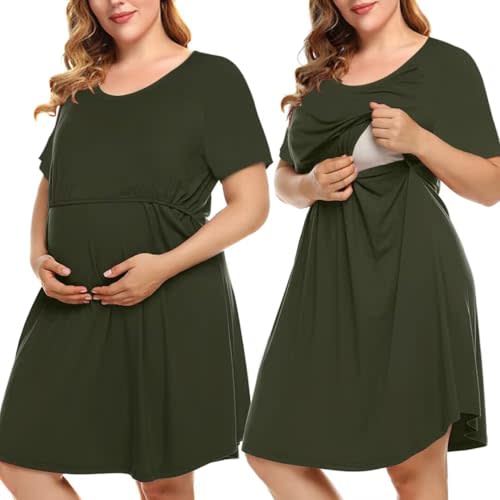 MONNURO Plus Size 3 in 1 Labor/Delivery/Hospital Gown Nursing Maternity Nightgown Dress for Breastfeeding 1-5XL