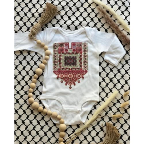Baby Onesie with Palestinian Printed Tatreez Design