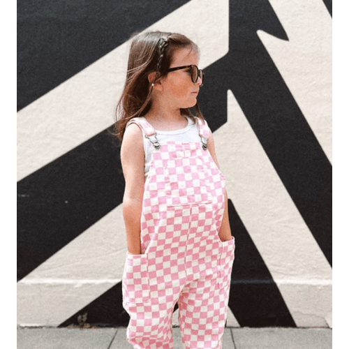Pink Checkered Overalls - Size 0-6M