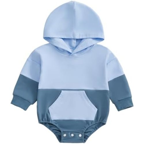 Thorn Tree Newborn Baby Boys Hooded Sweatshirt Long Sleeve Solid Romper Infant Baby Fall Winter Spring Outfits