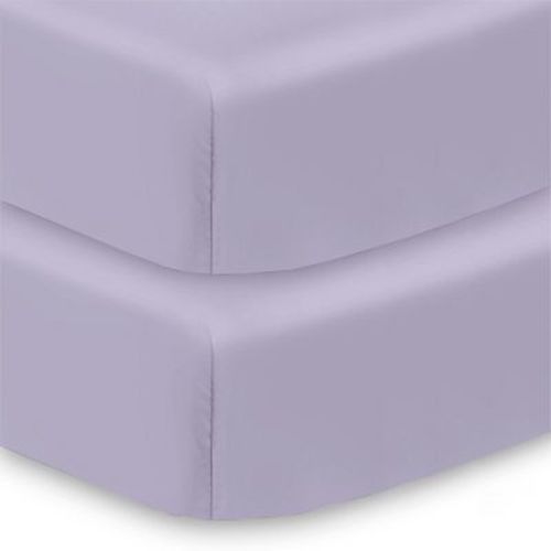 BreathableBaby Cotton Percale Fitted Sheet, For 52" x 28" Crib & Toddler Bed Mattress, Purple (2-Pack)