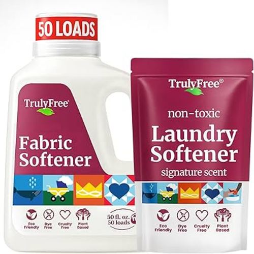 Truly Free Natural Fabric Softener for Sensitive Skin, Baby, Kids | Clean Easy Powder to Liquid Laundry Softener | Lavender Eucalyptus, Septic Safe | 1 Pack Fabric Softner + 1 Refillable Jug, 50 Loads