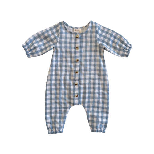 Blue Gingham / Organic Long Sleeve Bay Jumpsuit