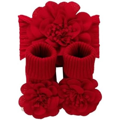 Baby Girls Bows Turban Hat Newborn Knitted Baby 100 Day Hat with Short Socks Set.(MZ28)