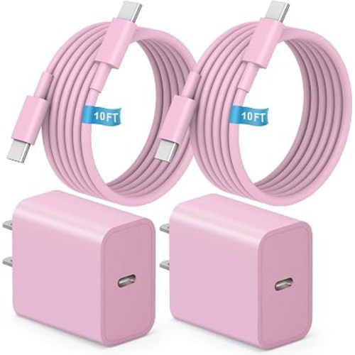 iPhone 18 17 16 15 Charger Fast Charging 10FT Cable 20W USB C Block Pink