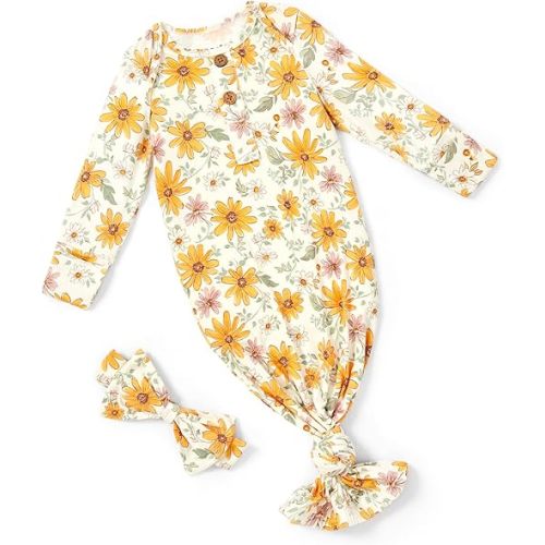 PATPAT Baby Sleeper Gown with Bamboo Viscose for Newborn Girls Boys, Knotted Nightgown with Mittens for Infant Home Coming