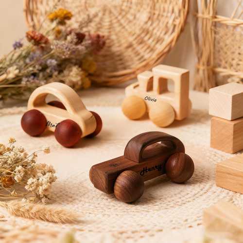 Personalized Wooden Toy Car – Montessori Kids Vehicle, Nursery Decor