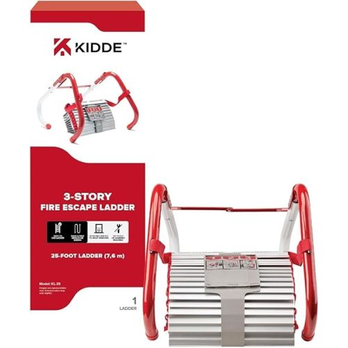Kidde Fire Escape Ladder, 3-Story Rope Ladder, Extends to 25-Feet, Anti-Slip Rungs