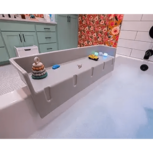 Tub Topper® Bathtub Splash Guard & Bath Shelf for Kids – Toddler Bath Tray, Bath Toys Storage & Ledge Organizer – Splash Guard for Bathtub with Suction Cups – Kids Bathroom Accessories (Gray)