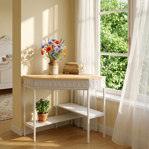 Latitude Run® 31.5"W X 31.5"D X 32.5"H Modern Corner Desk With Rotating Lift-Top & Dual-Shelf Storage | Wayfair
