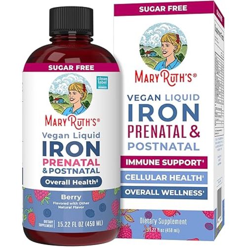 MaryRuth’s Prenatal Postnatal Iron Liquid | Iron Supplement for Prenatal & Postnatal | Bioavailable Ferrochel | Red Blood Cell Production | Sugar Free | Vegan | Non-GMO | Gluten Free | 15.22 Fl Oz