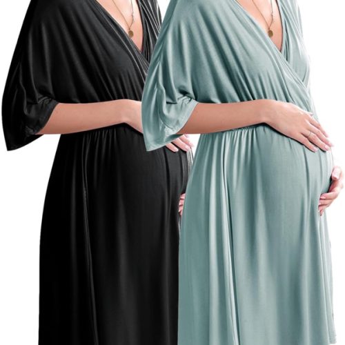 Ekouaer 3 in 1 Labor/Delivery/Hospital Gown 2 Pack Maternity Dress Nursing Nightgown Sleepwear
