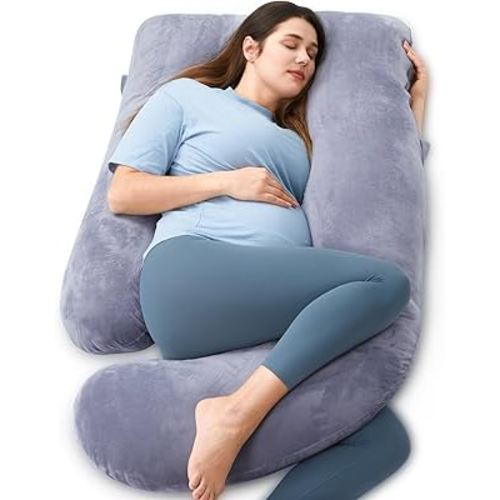 Momcozy Pregnancy Pillows for Sleeping, U Shaped Full Body Maternity Pillow with Removable Cover - Support for Back, Legs, Belly, HIPS for Pregnant Women, 57 Inch Pregnancy Pillow for Women, Grey