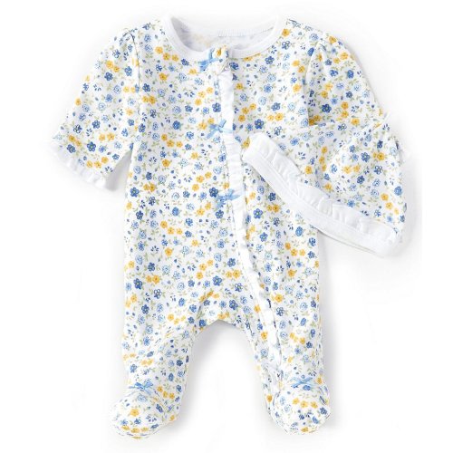 Little Me Baby Girls Preemie-9 Months Long Sleeve Dainty Blossoms Zip Front Footie & Hat
