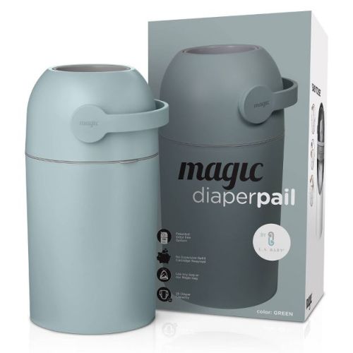 L.A. Baby Odor-Free Diaper Pail - Green: One-Hand Operation, Polypropylene Material, Holds 25 Diapers, 3.6 lbs