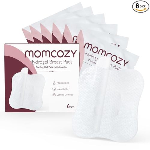 Momcozy Hydrogel Nursing Pads,Cooling Relief,Breastfeeding Essentials 6pcs | Nipple Pads with Lanolin, Instant Cooling Relief, Support for Breastfeeding and Pumping, Individually Wrapped