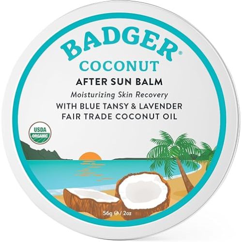 Badger Coconut After Sun Balm with Organic Cocoa Butter & Shea Butter, Rescue Balm, Soothing & Cooling Balm for Tight Dry Skin After Sun Exposure, 2 oz