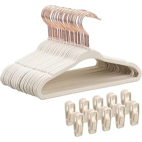 Baby Velvet Hangers 30 Pack - 11 Inch Premium Felt Non Slip Kids Hanger for Infant & Toddler Clothes - 0.2" Slim Space-Saving Baby Felt Hangers for Children's Closet with 10 Clips - Beige