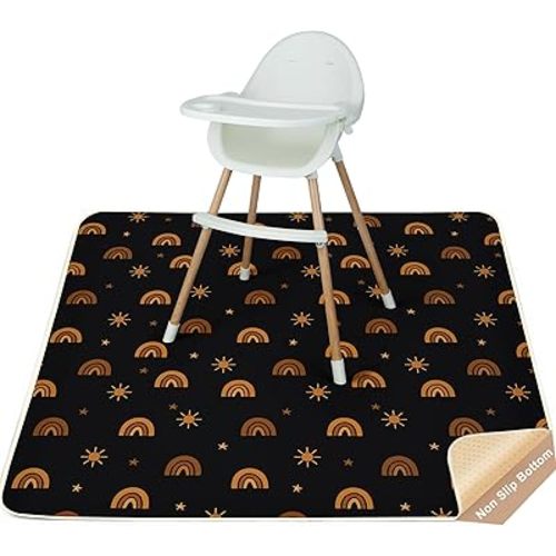 FIOBEE Splat Mat for Under High Chair, Non-Slip Waterproof Baby Floor Mat for Spills, Washable Arts & Crafts Play Mat, Durable 4-Layer Splash Pad for Hardwood Floors, 42"x42", Black Rainbow