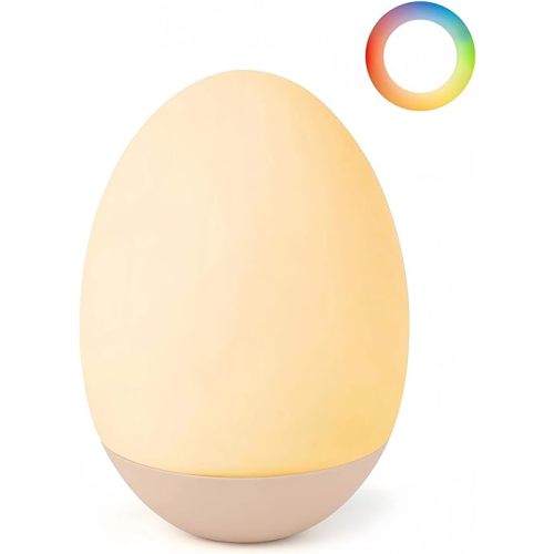 Egg Baby Night Light for Nursery & Breastfeeding – Portable Touch Light with 7 RGB Colors, Stepless Dimming, Rechargeable, BPA-Free Soft Silicone, Compact Lamp for Kids & Newborns