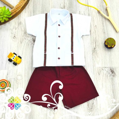 Maroon Lalito Short and Shirt Set - Mexican Boy Outfit - Traje de Nino