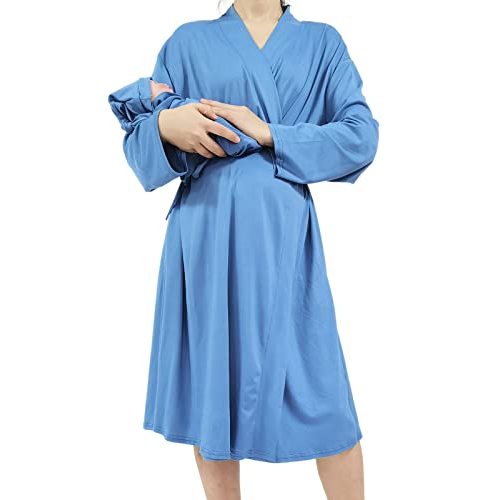Mommy Robe for Maternity with Matching Swaddle Blanket Girls Boys, Delivery Labor Robe for Hospital Women Dress